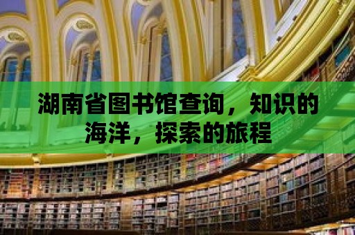 湖南省圖書館查詢，知識的海洋，探索的旅程