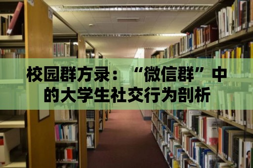 校園群方錄：“微信群”中的大學(xué)生社交行為剖析