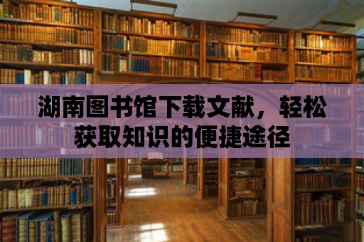 湖南圖書館下載文獻，輕松獲取知識的便捷途徑